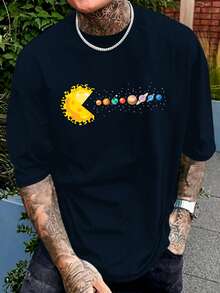 Plus Size Men's Galaxy Print Round Neck Casual Short Sleeve T-Shirt, Versatile Commute Wear - Royal Blue - View 6