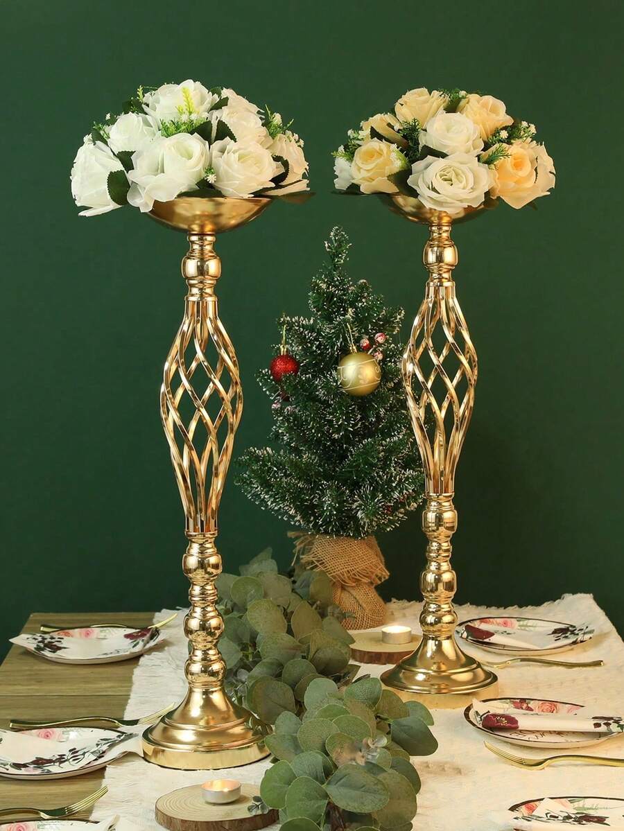 OBOVAY 1/10 Pcs Gold Multifunctional Metal Floral Decor & Candle Holder Set, Suitable For Wedding, Party, Banquet, Event, Restaurant, Hotel Decoration - Gold - View 1