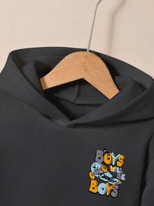 Tween Boy Letter Print Graphic Warm Sweatshirt - Dark Grey - View 4