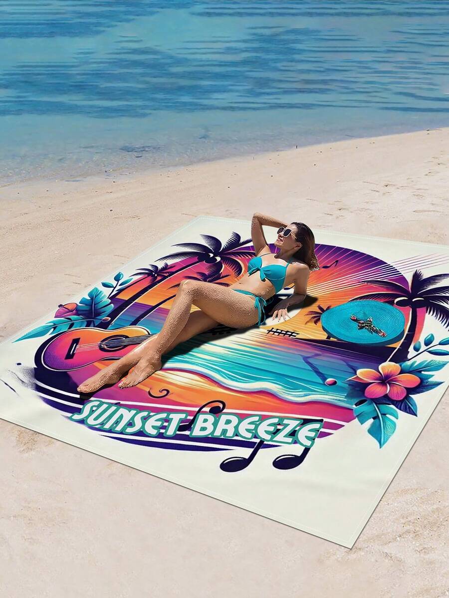 1pc New Outdoor Waterproof Anti-Sand Digital Print Picnic Mat/Beach Towel, Fashionable & Fresh Pattern, Suitable For Outdoor Camping And Picnics - Multicolor - View 1