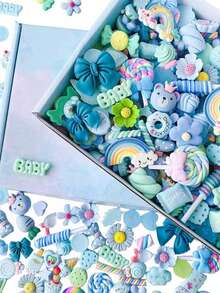 20/50 件可爱套装蓝色散装混合树脂平底饰品 DIY 工艺装饰品剪贴簿美甲用品指甲美甲饰品美甲宝石