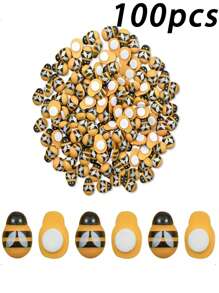 50/100 Stücke Mini Holz Bienen dekorative Hängedekoration, selbstklebende hängende Bienen Verzierung, weiß mit schwarzgestreiften Flügeln, geeignet für Scrapping, Partys, Haus Kränze, DIY Projekte & Party Dekoration, klassische Bienen Designs, Holz strukturierte Bienen Dekorationen