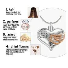 Colar com medalhão de dois tons, coração, urna de cinzas, memorial de cremação, joia, aço inoxidável, pingente de lembrança, presente para mulheres/homens - Um pedaço do meu coração vive no céu