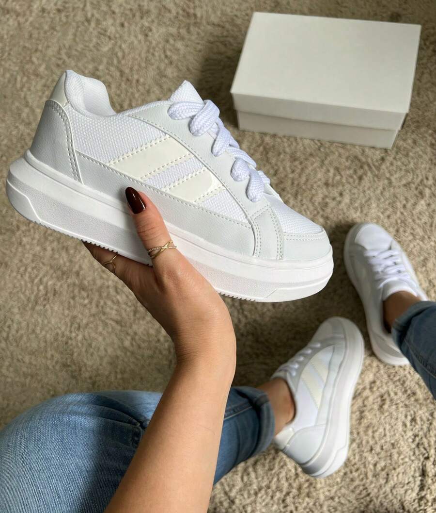 Women's Suede Shoes Women's Platform Sneakers - trắng - Xem 1