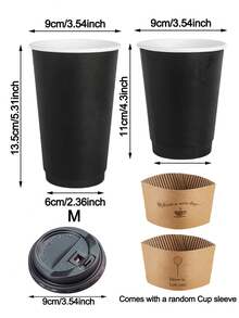 20pcs 14/16 Oz Stylish Black Paper Coffee Cup With Lid & Sleeve, Portable Hot Beverage Cup For Coffee, Chocolate, Tea - Perfect For Home, Office, Party, Wedding, Birthday, Festival Use - Multicolor - View 2