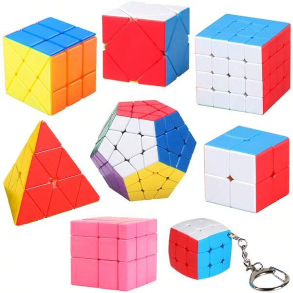 sengso Geschwindigkeitswürfel Pyramide + 2x2 + 4x4 + Megaminx + Spiegel + Mini 3x3 Schlüsselanhänger + Skewb + Fenghuolun Puzzle Würfel Spielzeug für Kinder, Lernspielzeug
