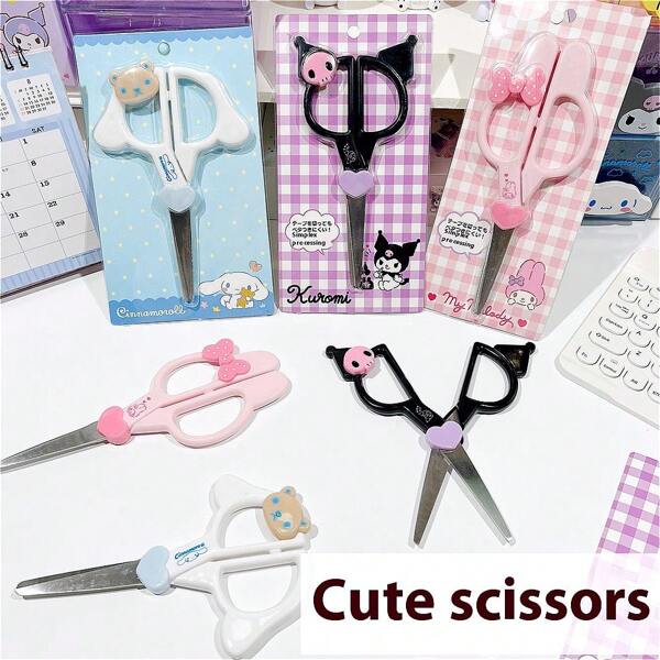 Sanrio New Cute Sanrio Kuromi Cinnamoroll Hand Made Scissors Cartoon Kawaii Anime My Melody Art Scissors Stationery Office Supplies Gifts