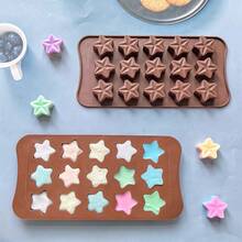 1 件 15 孔星形巧克力硅胶模具，适用于 DIY 不粘软糖果冻块冰块烘焙饼干蛋糕装饰 - 咖啡棕 - 查看 2