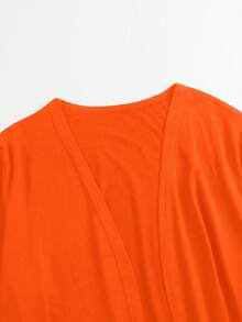 EARO Plus Size Women Casual Solid Color Dual Pocket Long Lightweight Open Front Jacket, Comfortable Daily Versatile Windbreaker Coat, Spring Autumn, Unique Design Loose Fit - Orange - View 3