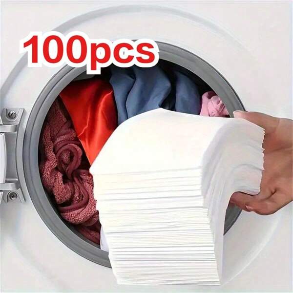 100 piezas Hojas de lavandería atrapacores - Papeles de lavado de protección segura contra la transferencia y el sangrado de tintessin necesidad de electricidad para ropa de colores variados