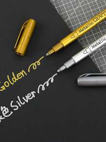 2 Stück/6 Stück Gold + Silber Metallmarker Stifte, geeignet für jedes Material, zum Bemalen von Hand, Zeichnen von schwarzen Karten, Graffiti, Basteln, Journal, Marker für den Schulanfang