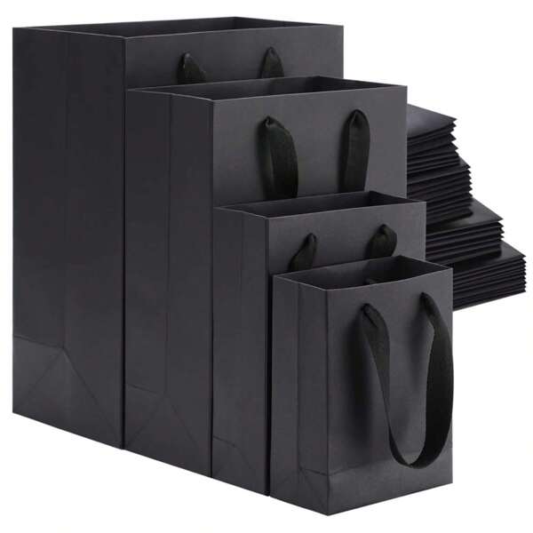 4 Opzioni di Dimensione , 10 Pezzi Eleganti Borse Nere In Carta Con Manici - Borse Regalo, Borse per la Spesa per Panificio, Borse Regalo In Carta, Borse per la Spesa, Adatte per Affari, Artigianato, Compleanni, Feste, Matrimoni
