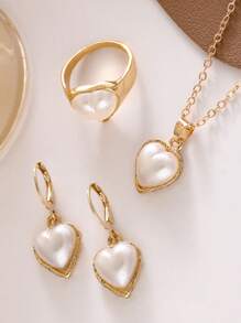 5pcs Women's Jewelry Set, Fashionable And Simple Love Pearl Women's Bracelet, Necklace, Earrings, Ring Women Jewelry Set, Suitable For Daily Wear, Gift For Friends