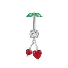 1pc Thick 0.03μ White Gold Plated Copper Zirconia Heart Shaped Stylish Sexy Belly Button Ring
