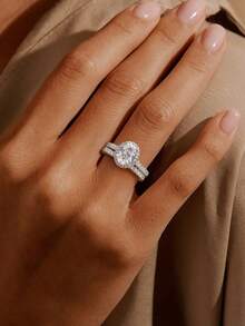 Stylever A Set Of 925 Sterling Silver Light Luxury Oval Double Layers Ring Suitable For Women Match Daily Outfits Party Accessory Ladies High Quality Ring Fine Jewelry Gift - Style 1 - View 2