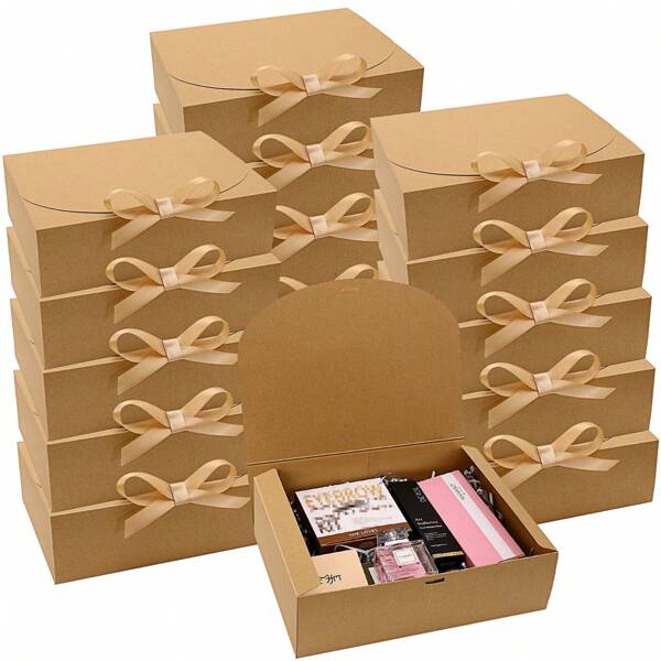 Juego de 2 piezas/4 piezas/10 piezas de cajas de regalo con tapa, cajas de regalo de papel kraft a granel con lazo de cinta marrón, cajas de propuesta para damas de honor para regalos, para bodas, Navidad, Halloween, duchas nupciales, despedidas de soltera, fiestas, decoraciones de cumpleaños, regalos de propuesta para damas de honor, decoración de boda, ducha nupcial, Día de la Madre, Graduación