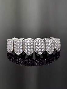 1 Set Hip Hop Rap Style Shiny Grillz Teeth Cap For Top & Bottom Grill, Suitable For Daily Wear By Men & Women - Multicolor - View 8