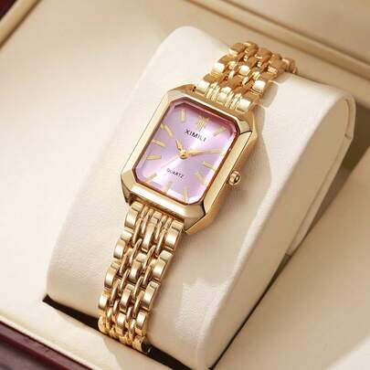 1 relógio de pulso feminino elegante de quartzo, pulseira de aço, mostrador quadrado, estilo clássico de luxo (sem caixa de relógio incluída)