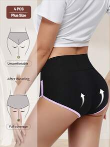 4pcs Plus Size High Waist Panties For Women, Colorblock Design, Soft & Breathable Briefs - 彩色 - 查看 2