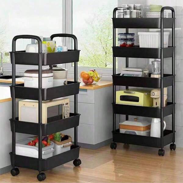 Multi-Tier Rolling Cart Storage Rack, For Snacks, Living Room, Bathroom, Kitchen, Bedroom Bedside - Movable