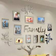 1 Set Stammbaum Wanddekoration, Acryl DIY Mosaik Spiegel Wandaufkleber, Fotorahmen Collage Heimdekoration, 3D selbstklebende Bilderwand, geeignet für Wohnzimmer, Schlafzimmer, Esszimmer, Büro, Einweihungsgeschenk, Große Größe 47X47 Zoll Raum Dekoration personalisierte Aufkleber