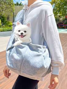 [Fashion Pet Carrier] Outdoor Pet Tote Bag | Lightweight Breathable Fabric, Adjustable Shoulder Strap, Snap Closure, Front Dog & Cat Face Window - Fits Pets Up To 7.5kg/16.5lbs, Light Blue And Black