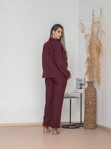 Elegant Twill Jacket And Trouser Set C3035 - Burgundy - View 4