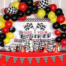 3 Buah Taplak Meja Kotak-kotak 54 X 108 Inci Motif Garis-garis Kotak-kotak Hitam Putih untuk Pesta Tema Balap Motor, Perlengkapan Dekorasi Pesta Ulang Tahun, Suvenir Pesta Balap (Merah) - Merah - View 7