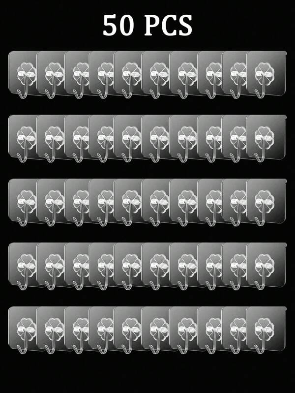 50pcs Adhesive Wall Hooks, Damage-Free, Strong Sticky Hangers, Removable, Transparent, Waterproof, Rust-Proof, Suitable For Clothes, Hats, Shoes, Accessories, Kitchen Utensils, Bags, Kitchen, Bathroom, Living Room, Bedroom, Wall-Mounted Home Bathroom Decor Storage Back To School