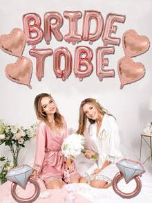 1 Set Rose Gold Wedding Balloon Decoration Kit, Engagement Balloons, "BRIDE TO BE" 16 Inch Letter Balloons, Rose Gold Heart Balloons, Diamond Ring Balloons, Background Decor, Wedding Balloons, Bridal Shower Party Supplies - Multicolor - View 7