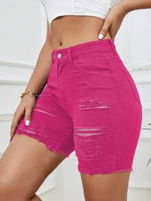 Women's New All-In-One Comfortable Fashion Ripped Shorts - Màu Hồng Tươi - Xem 4
