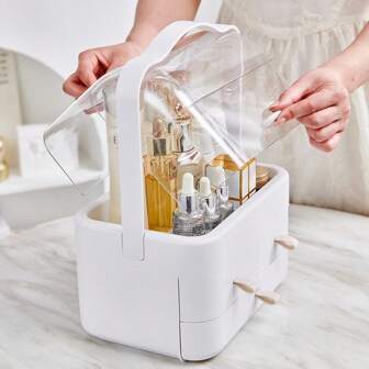 1 pieza - Caja de almacenamiento de cosméticos de lujo para escritorio, a prueba de polvo y agua, con tapa y cajón. Caja de almacenamiento para mascarillas de cuidado de la piel de gran capacidad. Regalo para mujeres, regalo de Navidad, ideas de regalo para mujeres