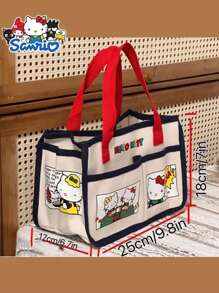 Sanrio 1pc Sanrio Hello Kitty Tool Storage Bag, Bicolor Beige Red Blue Handbag, Large Capacity Multi-Compartment Storage Design, Suitable For Miscellaneous Items, Travel Supplies, Stationery Organization, An Ideal Gift