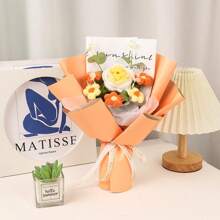 1pc Rose Flower Bouquet Knitted Craft, Romantic Gift For Girlfriend/Best Friend, Practical Yarn Rose Bouquet Birthday Gift