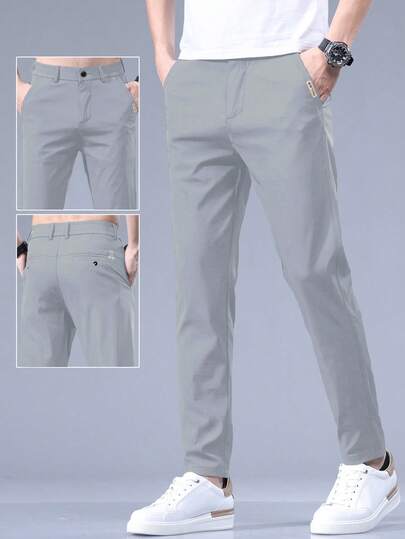 Men's Letter Embroidered Pocket Straight Leg Thin Casual Pants