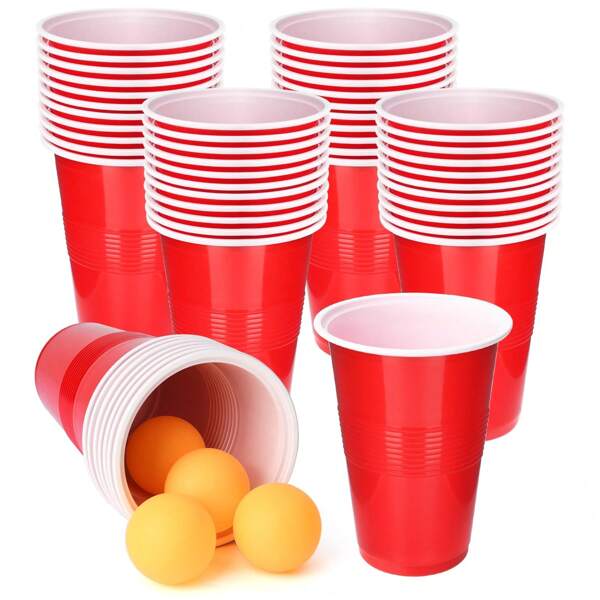 36 Stück Becher Wurf Spiel Set - wiederverwendbare Plastikbecher 18 Stück und 18 Bälle - vielseitig und langanhaltend, leicht zu reinigen und tragbarer Tischbau-Set für Partys, Geburtstage und Zusammenkünfte - perfekt für drinnen und Outdoor