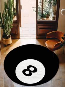 1pc Black 8 Ball Billiard Pattern Rug, 750g Velvet + Dot Plastic Bottom, Modern Personalized Creative Fluffy Soft Decorative Round Carpet, Suitable For Living Room, Bedroom, Entryway, Tatami, Balcony, Game Room, Boys/Girls Bedside Rug, Home Decor Bedroom Decor Room Decor Aesthetic Room Decoration Stuff Living Room Decor Rugs
