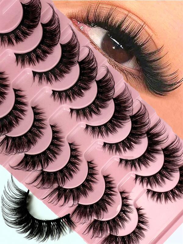 10 Pairs Of Luxurious Fluffy False Eyelashes - Thick, Wispy, 3D Volume, Reusable, Soft, Lightweight, Faux Mink Strip Lashes For Dramatic Eye Makeup Look