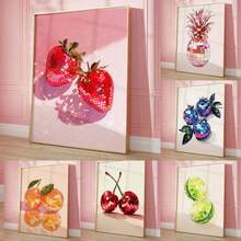1pc Fashion Pink Disco Lemon Grape Apple Cherry Strawberry Poster Print Fashion Wall Art Picture Decor Paintings In Living Rooms, Bedrooms, Dining Rooms Optional Frames Modern Posters, Wall Arts, Canvas Paintings, And Reusable Frames ,Wall Art With Frame - Multicolor - View 1