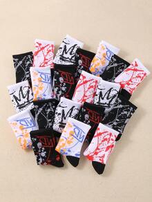10 Pasang Kaos Kaki Anak Motif Grafiti Acak, Cocok untuk Pemakaian Sehari-hari, untuk Anak Laki-laki dan Perempuan - MultiWarna - View 8