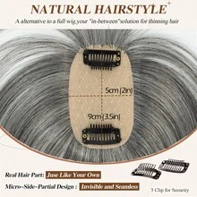 5x9cm Human Hair Topper Hair Piece Top Base Middle Part With Bangs 10 Colors Available For Women Hair Loss Or Bangs HairStyle - 灰色 - 查看 3