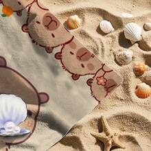 1pc Cute Sea Otter Beach Towel - Quick Dry, Highly Absorbent, Soft & Comfortable, Large Size, With Adorable Milk Tea Sea Otter Pattern, Suitable For Beach, Pool Party, Yoga And Travel Beach Essentials - Multicolor - View 7