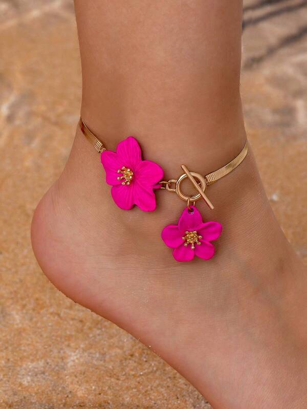 New Unique Exaggerated Niche Stereoscopic Flower Spray Paint Alloy Anklet For Women
