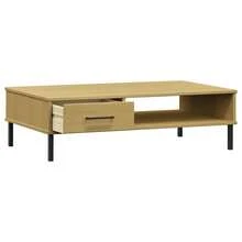 vidaXL Couchtisch OSLO mit Metallbeinen Braun Massivholz Kiefer - Braun - Übersicht 4
