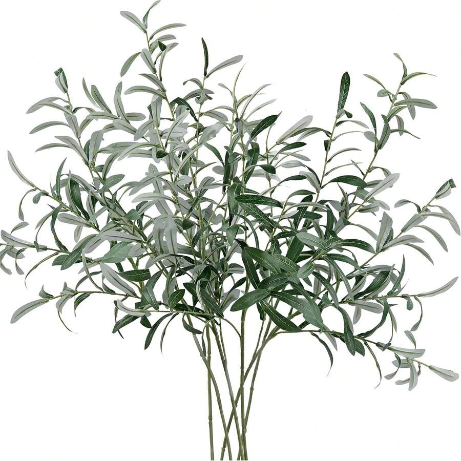1/3/40PCS Olive Branch Artificial Plant Green Leaf Stem Olive Leaf Fake Silk Plant Artificial Green Leaf Wedding Bouquet Arch Decoration Table Flower Arrangement Center Decoration Vase Filling For Family Party Decoration, Valentine's Day, Gifts - Green - View 1