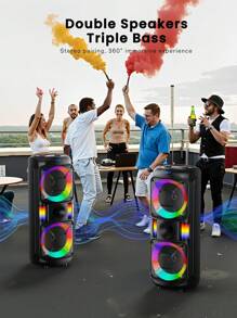 Kinglucky Kinglucky DR-80 Kabelloser Lautsprecher für Zuhause mit maximaler Spitzenleistung mit zwei acht Zoll eingebauten Lautsprechern mit super klarer Soundqualität, begleitet von DJ Lichtshow und perfekt für Partys, Familienfeiern