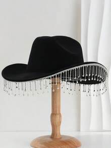 1 pezzo Cappello a cilindro unisex di colore unico con nappina in strass, adatto per eventi a tema occidentale, raduni, feste di fidanzamento, giochi di ruolo, cerimonie di laurea, feste in maschera, festival, matrimoni, compleanni, festival musicali, ecc. - Multicolore - Visualizzare 14