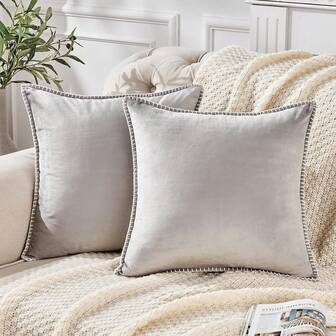 1/2 件纯色靠垫套（无填充），天鹅绒方形沙发枕套，锁边工艺，家居装饰
