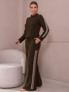Women's Mousse Knit Set, Blouse And Pants, Inveno - Maroon - View 1
