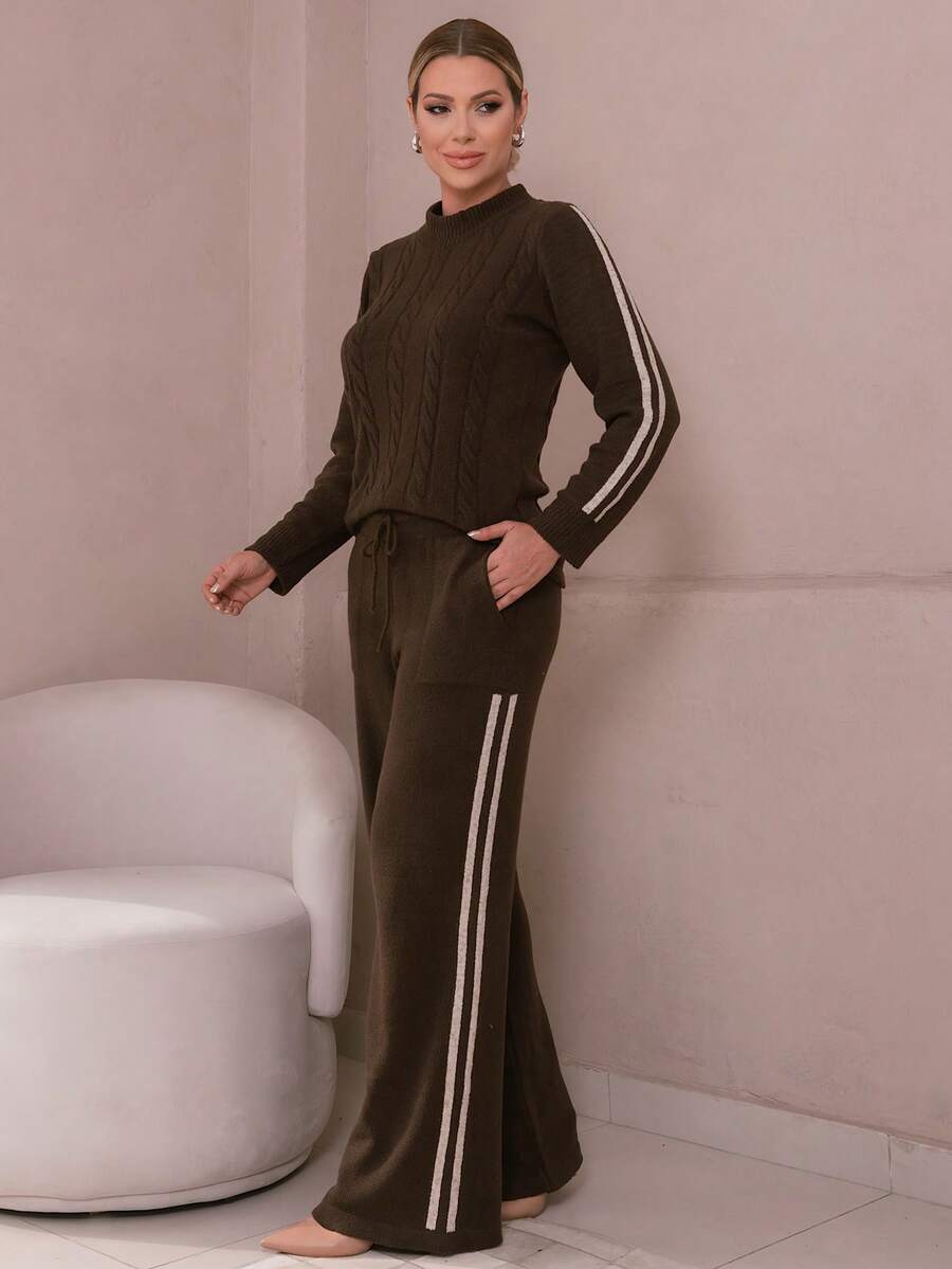 Women's Mousse Knit Set, Blouse And Pants, Inveno - Maroon - View 1